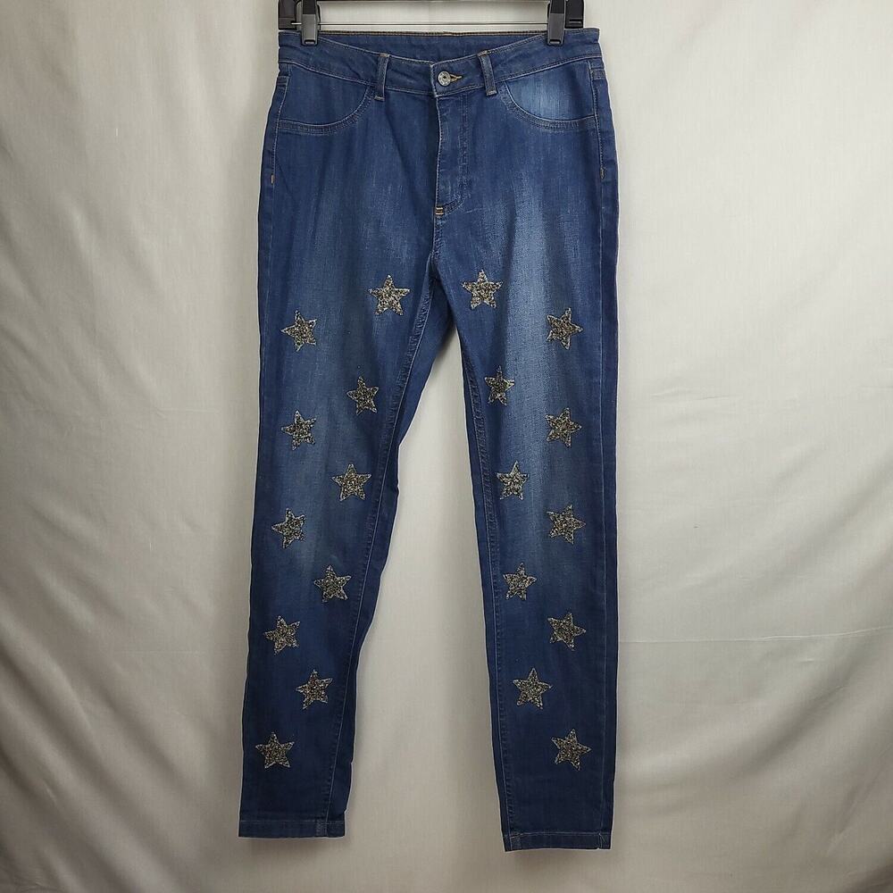 Calzedonia Womens Blue MODP0710 Glitter Star Skinny Denim Jeans Size Medium